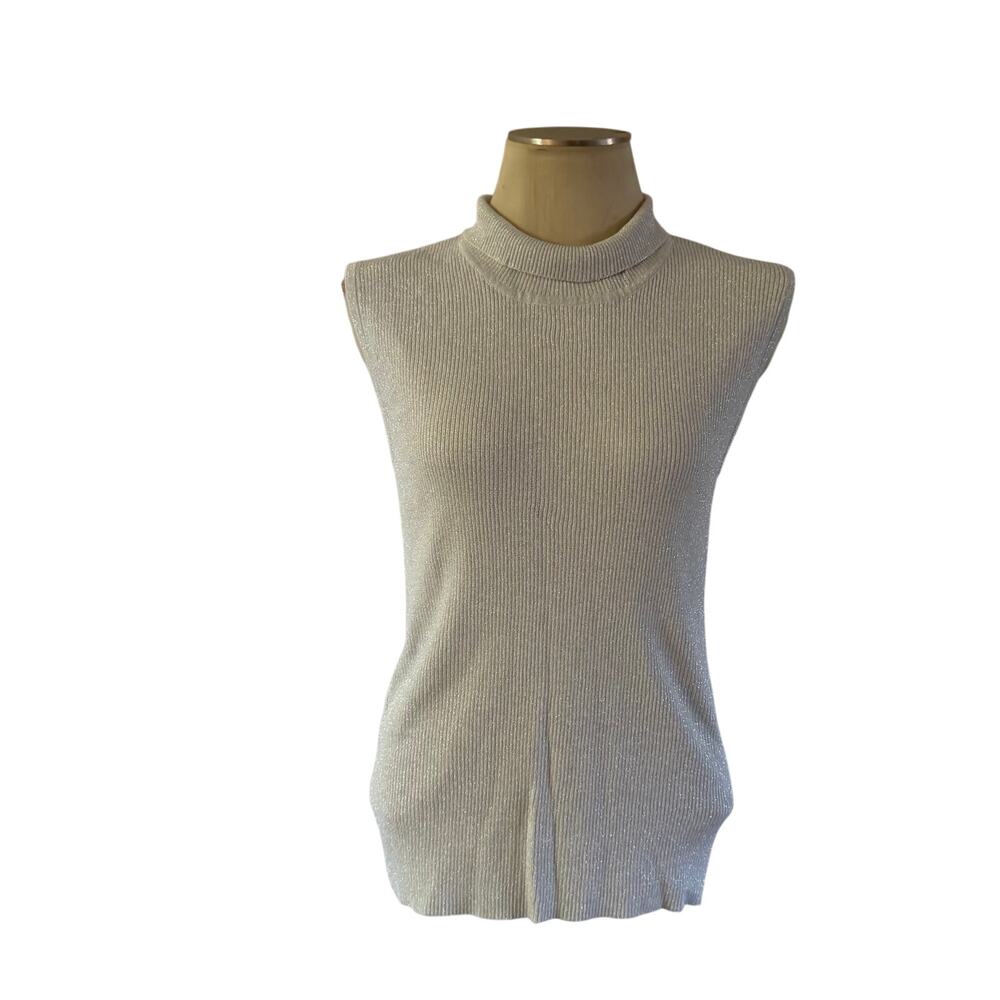 VTG Y2K 2000s Silver Shimmer Knit Sleeveless Turtleneck Sweater Plus Size 2X